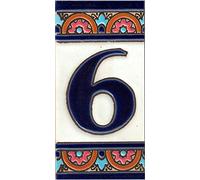 TORO DEL ORO Números casa. Numeros y Letras en azulejo. Ceramica esmaltada, Pintados a Mano técnica Cuerda Seca. Nombres y direcciones. Diseño Arco Azul 5,5x10,5 cms (Número seis "6")