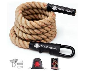 TORO GEAR -Cuerda para trepar de Yute 38 milímetros, 3-6 Metros -SOGA Crossfit, Batalla o Battle Rope, gimnasios, Bomberos - con Gancho para Aire Libre,Fitness y Fuerza (38mm X 4,5m)
