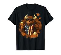 Toro patriótico de Acción de Gracias Divertido Calabaza Especia Latte otoño Camiseta