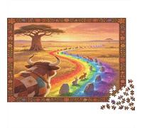 Toro Sabana Africana Puzzle de 1000 Piezas Papel para Adultos Camino Arcoíris Escena Atardecer Puzzle para Toda la Familia Decoración Regalo 38x26cm/1000pcs