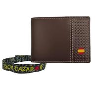 TORO SURVIVAL Pack Cartera De Piel 10 × 7,5 Cm con Doble Billetero 7 Tarjetas Y 2 Ventanas para Carnet O Fotos + Pulsera De Tela Soy Cazador (Marrón)