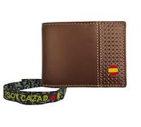 TORO SURVIVAL Pack Cartera De Piel 10 × 7,5 Cm con Doble Billetero 7 Tarjetas Y 2 Ventanas para Carnet O Fotos + Pulsera De Tela Soy Cazador (Marrón Claro)