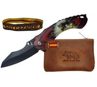 TORO SURVIVAL Pack Coleccionista 3 En 1 Para Regalo: Navaja Plegable 9 Cm 3Cr13MoV Con Liner Lock y Flipper, Monedero Camuflaje 10,5x7 Cm y Pulsera Textil Ajustable (Jabalí)