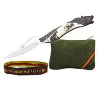 TORO SURVIVAL Pack Coleccionista 3 En 1 Para Regalo: Navaja Plegable 9 Cm 3Cr13MoV Con Liner Lock y Flipper, Monedero Camuflaje 10,5x7 Cm y Pulsera Textil Ajustable (Oso)