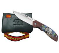 TORO SURVIVAL Pack Navaja Impresa Jabalí de Acero 3Cr13MoV Plegable con Clip + Monedero de Piel Grabada Jabalí + Pulsera bordada Soy Cazador (JABALÍ IMPRESO)