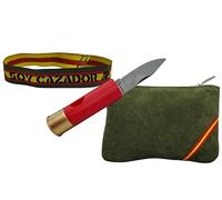 TORO SURVIVAL Pack Regalo Cazador | Navaja Plegable + Monedero Piel Verde + Pulsera Soy Cazador | Acero 3Cr13 | Hoja 5cm | Bandera España (Pequeña Roja)