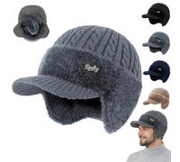 Torocky Coldshield Trapper, Rocky Coldshield Trapper, gorro de béisbol cálido y elegante con forro de piel para hombre, con ala y orejeras, gris, Talla única
