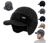 Torocky Coldshield Trapper, Rocky Coldshield Trapper, gorro de béisbol cálido y elegante con forro de piel para hombre, con ala y orejeras, Negro, Talla única