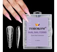 TOROKOM 120 PCS Sistema de formas de uñas dobles transparentes,puntas de molde de uñas de cubierta completa para extensión de uñas de acrílico (Long Stiletto)