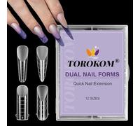 TOROKOM 120 PCS Sistema de formas de uñas dobles transparentes,puntas de molde de uñas de cubierta completa para extensión de uñas de acrílico (4 Shapes)