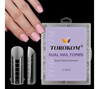 TOROKOM 120 PCS Sistema de formas de uñas dobles transparentes,puntas de molde de uñas de cubierta completa para extensión de uñas de acrílico (Long Square)