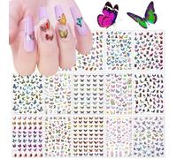 TOROKOM 14 pegatinas de uñas con mariposas, coloridas pegatinas de uñas con mariposas, flores y plantas, diseños mixtos, juego de decoración de uñas autoadhesivo con mariposas