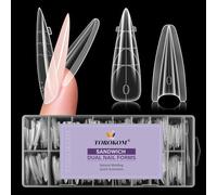 TOROKOM 256 PCS Moldes de Uñas Sandwich Dual, Formas para Extensiones Rápidas, Sin Moldes de Papel, Reutilizables de Plástico para Builder Gel & Polygel (16Tamaños，Punta larga)
