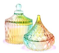 TOROKOM 2Pcs Monómero Plato de Dulces de Vidrio con Tapas Coloridas Frascos de Tazas de uñas Pequeñas Plato de Gota de Gota para Clavos Acrílicos en Polvo con Vela Recipientes de Velas