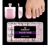 TOROKOM 300 uñas postizas francesas | Uñas para pegar Rosa French Press on Nails Pies Cobertura Completa Falsa Artificial Uñas Set 15 Tamaños