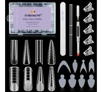 TOROKOM Kit Inicial 192 Formas Duales Gel Poly - 96 Almohadillas Reutilizables + 5 Pinzas, Pincel y Limas - Kit Completo para Extensiones