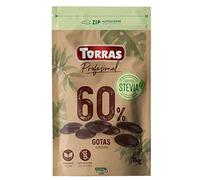 TORRAS Azúcar y sin Gluten Stevia Large Dark Chocolate Chip/Drop Bag - 60% Cacao (1 Kg/35 oz. Paquete).