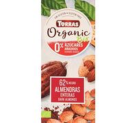Torras - Chocolate Negro con Almendras - Producto Natural - 62% de Cacao - Sin Azúcares Añadidos - Almendras Enteras - Fuente de Energía - Sin Gluten - Apto para Veganos - 200 g
