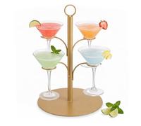 Torre bebidas Relaxdays, 4 copas, acero, dorado