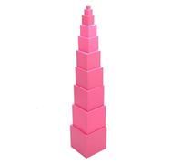 Torre cúbica rosa de haya - apilables para el aprendizaje temprano, juguete educativo de madera, juego educativo preescolar, juego de creación de habilidades cognitivas | Esquinas redondeadas,