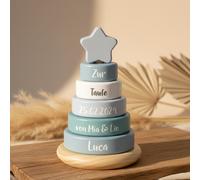 Torre de apilamiento de madera personalizada azul para bautizo | small foot – Impresión