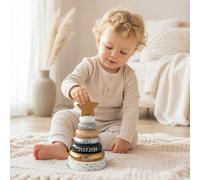 Torre de apilamiento personalizada para nacimiento – Plata-Oro con estrella – Sin personalización