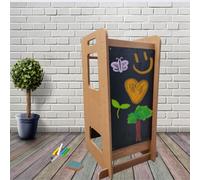 Torre de aprendizaje Montessori de madera natural -Torre de Aprendizaje Parra bebé con Altura Regulable, Taburete Seguro para niños, Torre Montessori con FSC para niños con Pizarra (Roble)