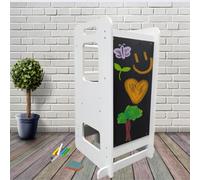 Torre de Aprendizaje Montessori de Madera Natural -Torre de Aprendizaje Parra bebé con Altura Regulable, Taburete Seguro para niños, Torre Montessori con FSC para niños con Pizarra (Blanco)