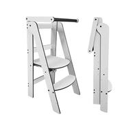 Torre de Aprendizaje Montessori Gris Compacta, Torre de Aprendizaje Evolutiva Niños, Escalera 2 Peldaños, Escalón Infantil, Taburete Infantil, Personalizable con Nombre, Hecho a Mano