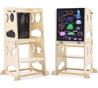 Torre de Aprendizaje Montessori Stool de ATAA, Madera Natural con Taburete Extraíble, Regulable en 3 Alturas, 90 x 40 x 40 cm