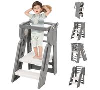 Torre de Aprendizaje Plegable - Ayuda de Cocina Montessori y Torre de Observación de Altura Ajustable, Taburete de Baño para Niños, Taburete Plegable Montessori para Niños de 1 Año