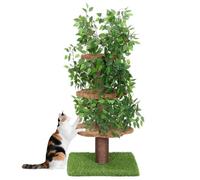 Torre de árbol para gatos, centro de actividades multinivel con poste de sisal y hoja de ficus de simulación para escalar, jugar y dormir
