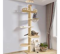 Torre de árbol para gatos de piso a techo con altura ajustable, centro de actividades de escalada para gatos de varios niveles, postes rascadores, acogedor nido de gato, cápsula espacial, juguete
