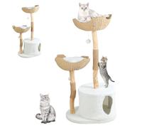 Torre de árbol para gatos, moderno árbol para gatos grandes, torre de madera maciza resistente con 2 cestas y poste rascador, torre de escalada grande para gatos de interior (amarillo)