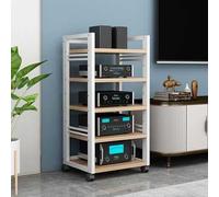 Torre de audio ajustable de 5 niveles, soporte multimedia AV de madera para sala de estar, oficina en casa, teatro, reproductor de CD y estante estéreo que ahorra espacio