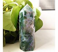 Torre De Cristal De Ágata De Musgo Natural Hechicero Meditación Curación Espiritual Feng Shui Ward Off Evil Crystal Decoración Del Hogar,AA39 197g 101mm