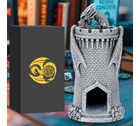 Torre de dados de dragón con caja de regalo, escalera integrada, regalos | Torre de rodillos de dados de resina, adecuada para D&D, Warhammer, Call of Cthulhu, accesorio de juego de mesa