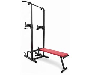 Torre de ejercicios, estación de dips, chin ups, mancuernas, banco, barra de tracción, fitness, abdominales, pectorales, bíceps, dominadas, flexiones y culturismo