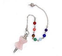 Torre de energía chapada en plata Original rosa cuarzo rosa radiestesia Curación Chakra péndulo colgante-cadena de cuentas de piedra