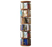 Torre de exhibición giratoria de 360° de 6 niveles para dormitorio, estudio y sala de estar, diseño apilable y giratorio en acabado de madera marrón, ahorro de espacio para decoración del hogar