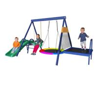 Torre de juegos al aire libre con tobogán y columpio nido, estructura de escalada multifuncional con cama elástica para niños a partir de 3 años, parque infantil para jardín con columpio de plástico