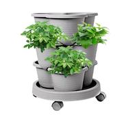 Torre de maceta vertical, maceta escalonada para exteriores, contenedor apilable para plantas, ruedas extraíbles y kit de herramientas incluido, de cultivo de plantas para interiores y