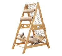 Torre de madera para gatos con red de escalada, poste rascador de sisal para gatos y hamaca, árbol de escalada grande de 33.5 pulgadas para gatos de interior