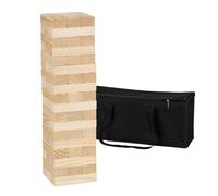 Relaxdays Torre Bloques XL, Juego Torre Madera Jardín, con Bolsa, 54 Piezas, Torre Gigante, 63 x 16,5 x 16,5 cm, Natural