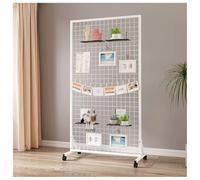 Torre De Paneles De Pared De Rejilla De Alambre Móvil Y Pesada, Estante De Almacenamiento Independiente Con 4 Ruedas Y 20 Ganchos, Expositor De Rejilla Artística Para Tiendas(Blanco,60x40x120 cm)