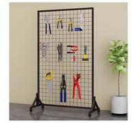 Torre De Paneles De Rejilla De Pie Con Ganchos, Panel De Pared De Rejilla Metálica Autoportante Con Ruedas, Estanterías De Exhibición Para Comercio Minorista De Pie Con Base E.Black-80x40x150cm