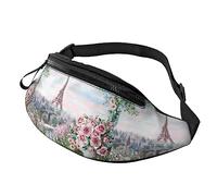 Torre de París con Flores Paquete de Cintura Paquetes de Fanny para Hombres Mujeres Bolso de Cintura con Correa Ajustable para Correr Viajes Senderismo Perro Caminar Entrenamiento