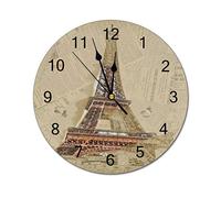 Torre De París Estilo Periódico Retro Redondo Relojes De Pared Silencioso Reloj Analógico Decoración Redondo Reloj De Pared para Cocina Salón Decoración 25Cm