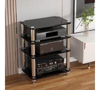 Torre de Rack de 4 Niveles y Soporte AV de Acero Inoxidable para Sistema de Cine en casa HiFi, Mueble Moderno Negro para Sala de Estar.