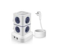 Torre de regleta eléctrica, protector contra sobretensiones con 8 tomas de corriente y 4 puertos USB, regleta USB de 2500 W con interru